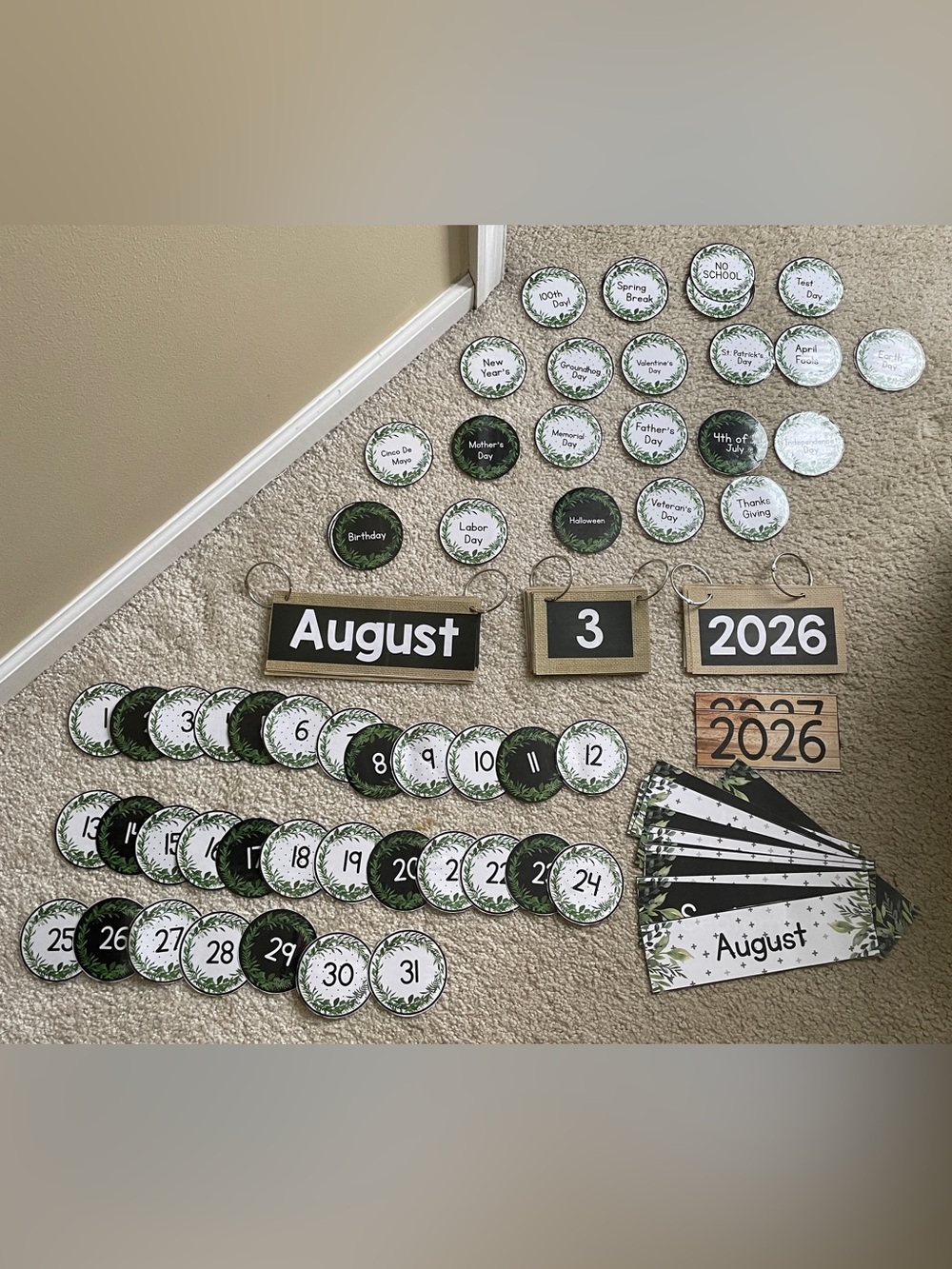 Brown ShiplapBotanical Green Black Home Office Calendar Set /monthly balloons